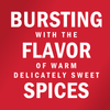 White text on a red background reads Bursting with the flavor of warm delicately sweet spices.