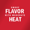 White text on a red background reads Smoky Flavor with Moderate Heat.