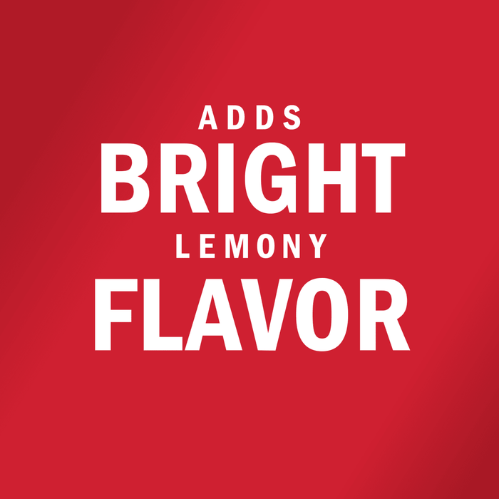 White text on a red background reads Adds Bright Lemony Flavor.