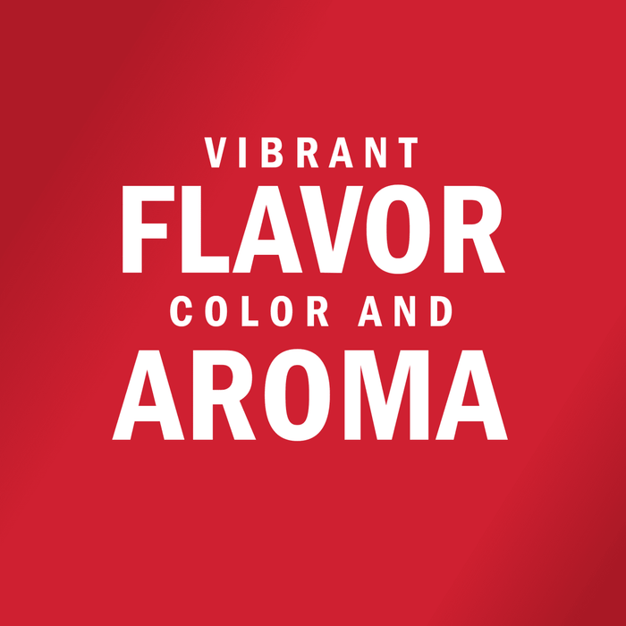White text on a red background reads Vibrant Flavor Color and Aroma