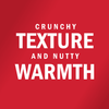 White text on a red background reads Crunchy Texture and Nutty Warmth.