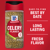 A jar of McCormick Celery Flakes with a red background that says Easy-to-find Best By Date, Long Lasting Fresh Flavor.