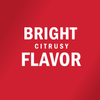 White text on a red background reads BRIGHT CITRUSY FLAVOR