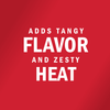 White text on a red background reads Adds tangy flavor and zesty heat.
