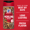 A jar of McCormick Pickling Spice with a red background that says Easy-to-find Best By Date, Long Lasting Fresh Flavor.
