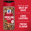 A jar of McCormick Pickling Spice with a red background that says Easy-to-find Best By Date, Long Lasting Fresh Flavor.