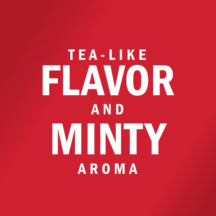 White text on a red background reads Tea-like Flavor and Minty Aroma.