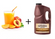 Glass of juice with peaches, a bottle of Cattlemen's Kentucky Bourbon BBQ Sauce