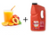 Peach juice glass, and a Frank's Red Hot bottle on a white background.