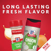 Two McCormick Onion Salt containers with a red background and onions.