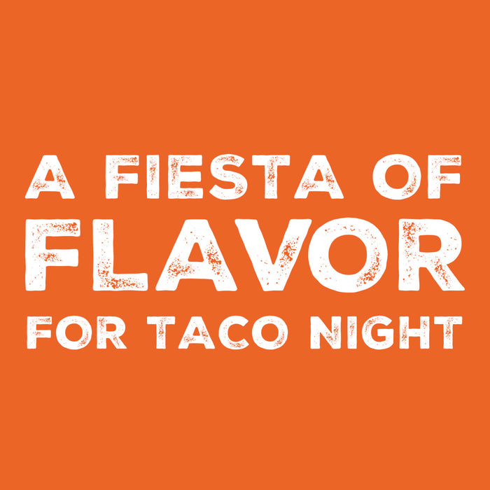 A white text on an orange background that says A Fiesta of Flavor for Taco Night
