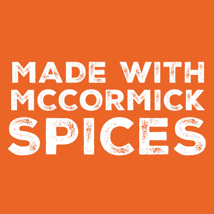 A white text on an orange background that says Made with McCormick Spices
