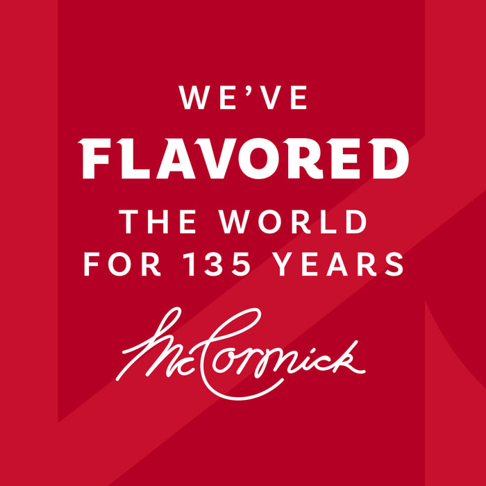 This Mccormick Core Digital Shelf Brand Message Tiles graphic features the text We've flavored the world for 135 years above the McCormick logo on a red background, celebrating the company's anniversary.