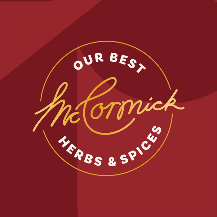 An illustration for Mccormick Gourmet Core Tiles shows a circular logo with the words Our Best and Herbs &amp; Spices surrounding the central McCormick brand name on a red background.