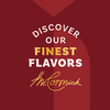 A graphic illustration for Mccormick Gourmet Core Tiles features the text Discover Our Finest Flavors in white and gold font above the script McCormick logo, all set against a geometric, deep red background.