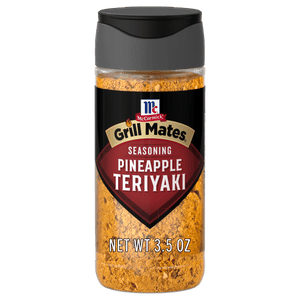 A bottle of McCormick Grill Mates Pineapple Teriyaki seasoning.