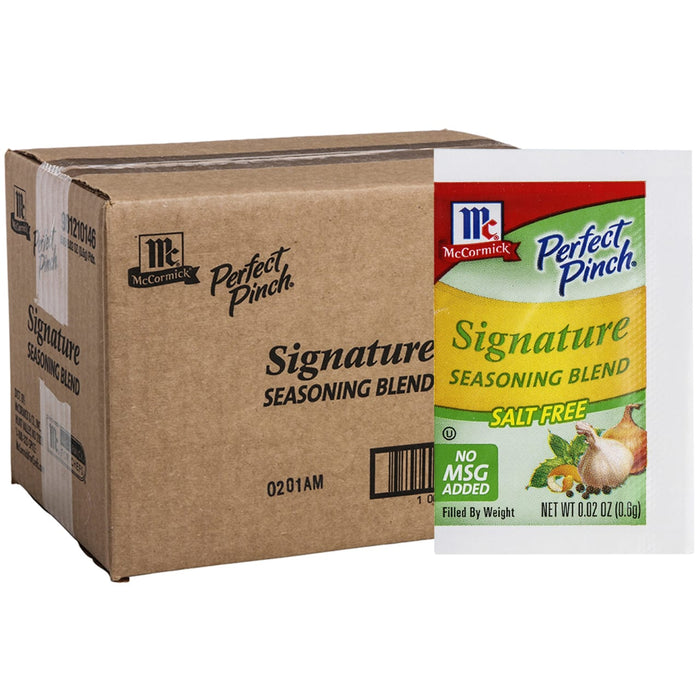 A box of McCormick Perfect Pinch Signature Salt Free Seasoning Blend.
