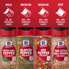 McCormick brand offers a range of crushed chili peppers with varying heat levels, from mild to hot, indicated by Scoville units and illustrated with chili pepper icons.