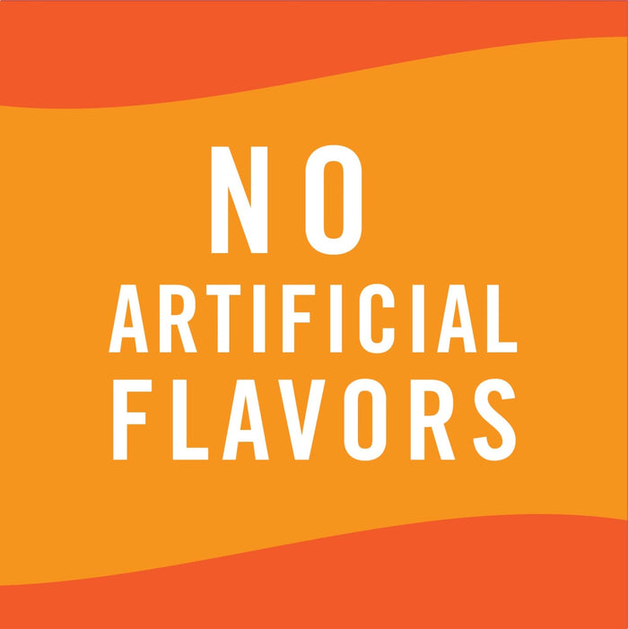 A graphic with an orange background and white text that says NO ARTIFICIAL FLAVORS