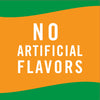 A green and orange graphic with the text NO ARTIFICIAL FLAVORS in white.