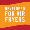 A logo with the text Developed for Air Fryers in white on an orange background with a red border.
