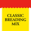 A yellow sign with red scalloped top that says Classic Bread Mix.