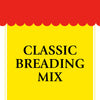 A yellow sign with red scalloped top that says Classic Bread Mix.