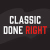 A graphic with the text CLASSIC DONE RIGHT in white and red.