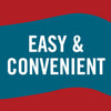 ['A teal and red graphic with the text EASY &amp; CONVENIENT in white.']