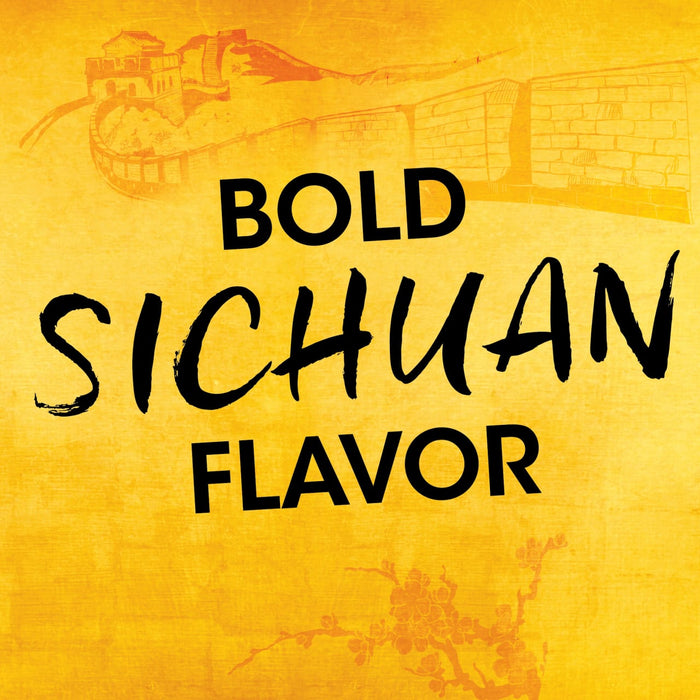 An illustration of the Great Wall of China with the text BOLD SICHUAN FLAVOR in black.