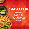 This image promotes the use of a product for stir-fry, pad thai, rice noodle, and soup dishes.