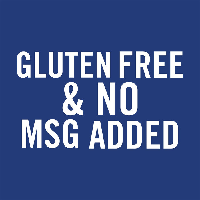 White text on a blue background that reads Gluten Free &amp; No MSG Added.