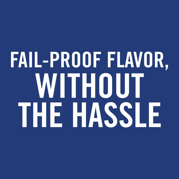 White text on a blue background reads Fail-proof flavor, without the hassle.