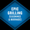A blue diamond-shaped graphic with the text 'EPIC GRILLING SEASONINGS &amp; MARINADES' representing Mccormick Grill Mates Gm Bourbon &amp; Oak 3.37 Oz