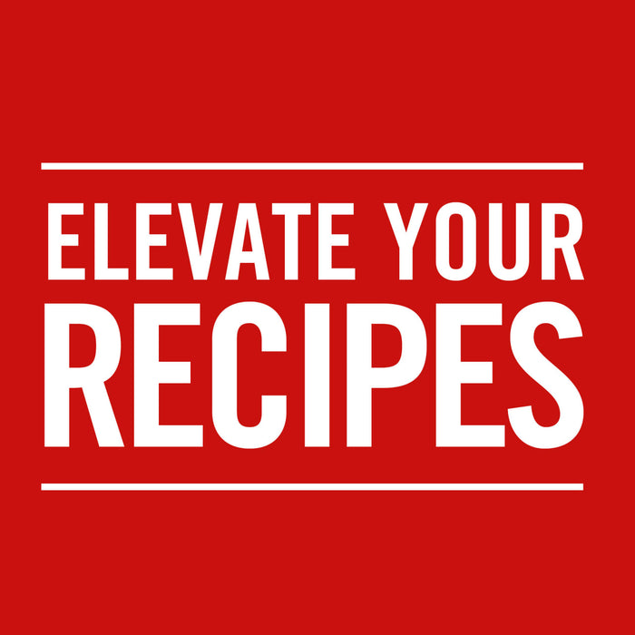 White text on a red background that says Elevate Your Recipes.