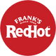 A circular red logo with white text reading 'FRANK'S Since 1920 RedHot' on a plain white background.