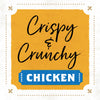 A yellow and blue graphic with the text Crispy &amp; Crunchy Chicken.