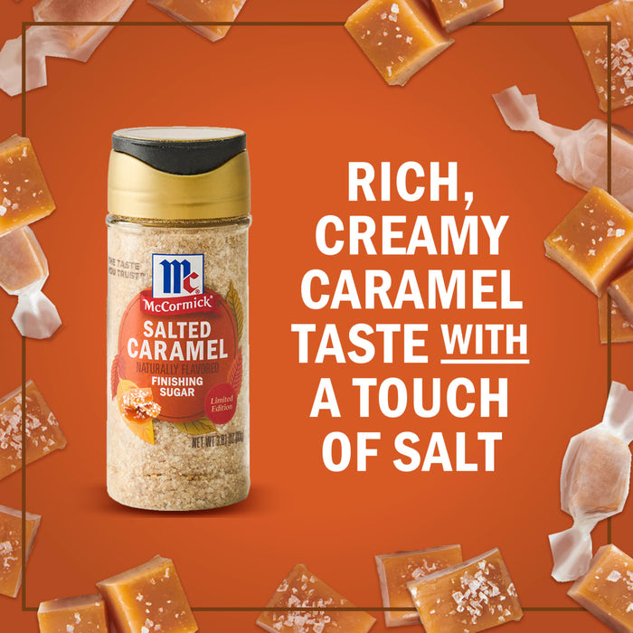 McCormick Salted Caramel Seasoning is shown with the text Rich, creamy caramel taste with a touch of salt.
