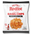 Bag of Frank's RedHot seasoned bagel chips on a white background