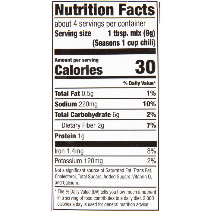 McCormick® Less Sodium Chili Seasoning Mix, 1.25 oz