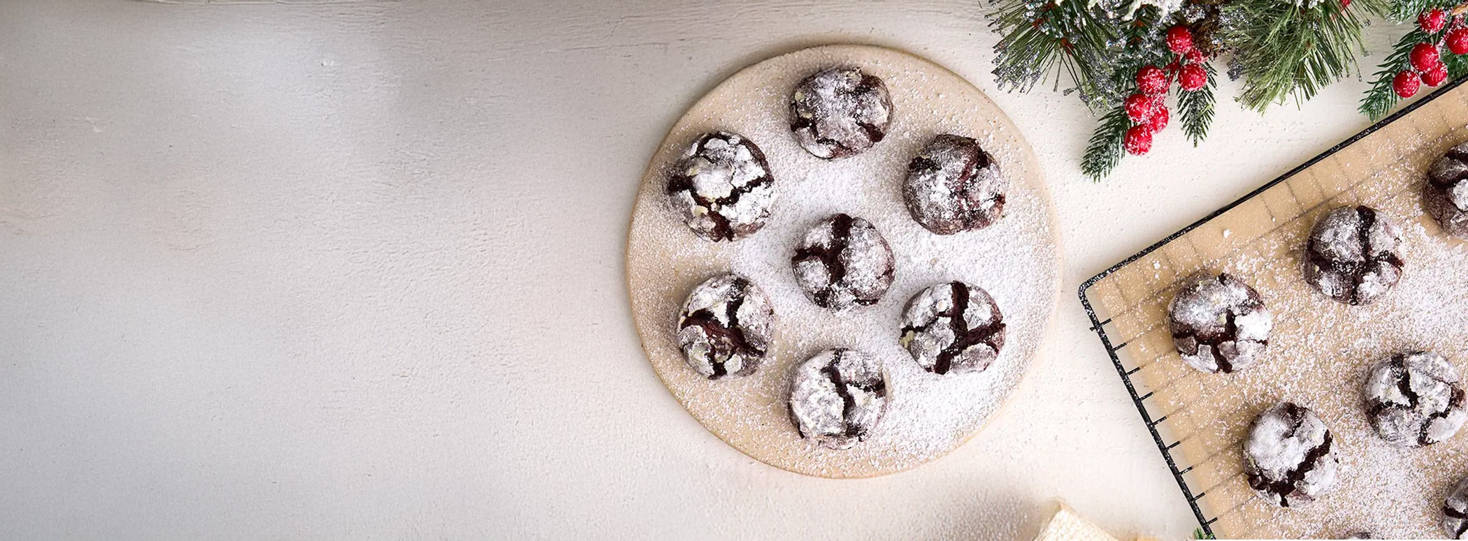 Christmas cookies on a plate with festive decorations