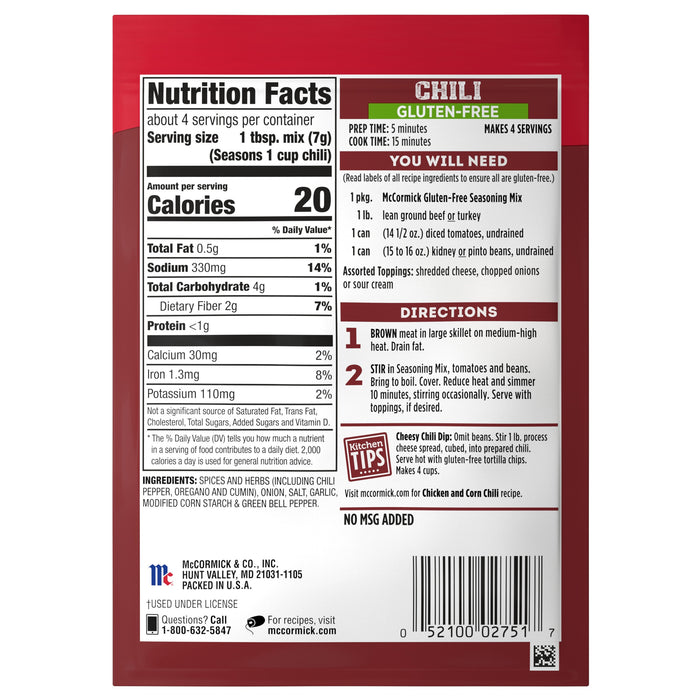 McCormick® Gluten Free Chili Seasoning Mix, 1 oz (6-Pack)
