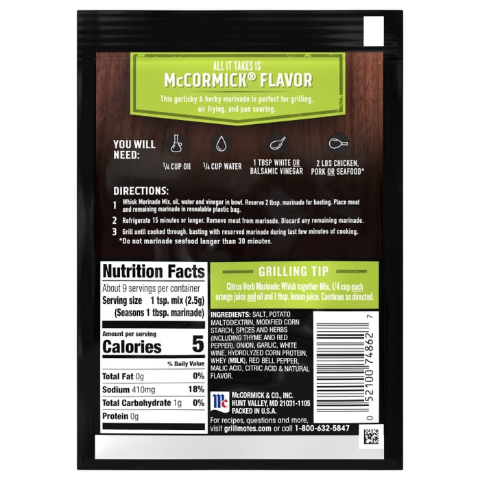 McCormick® Grill Mates® Garlic, Herb & Wine Marinade Seasoning Mix, 0.87 oz (6-Pack)