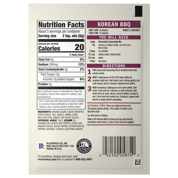 McCormick® Korean BBQ Seasoning Mix, 1.12 oz (6-Pack)