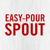 The words Easy-Pour Spout in red on a white woodgrain background.