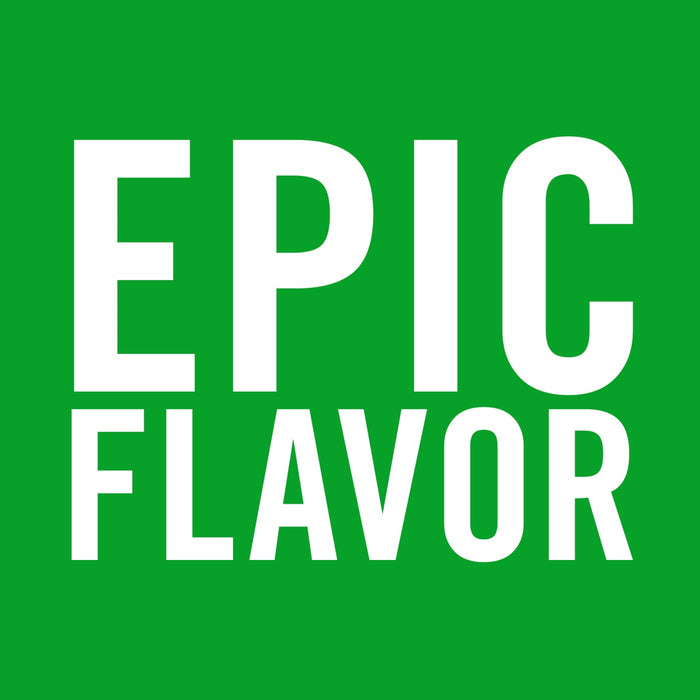 A white text on a green background that says EPIC FLAVOR