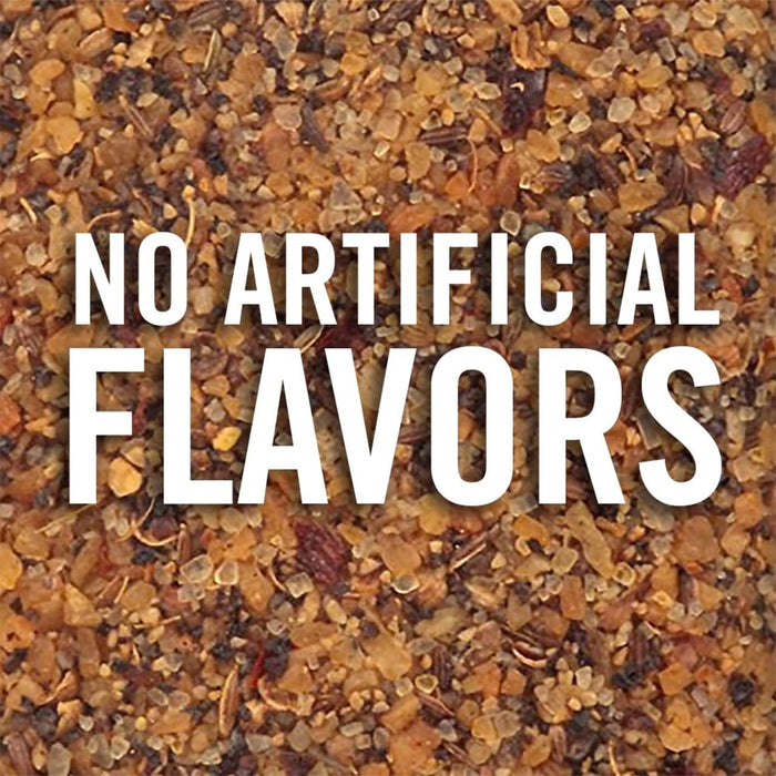 A close-up of a blend of spices with the text NO ARTIFICIAL FLAVORS superimposed.
