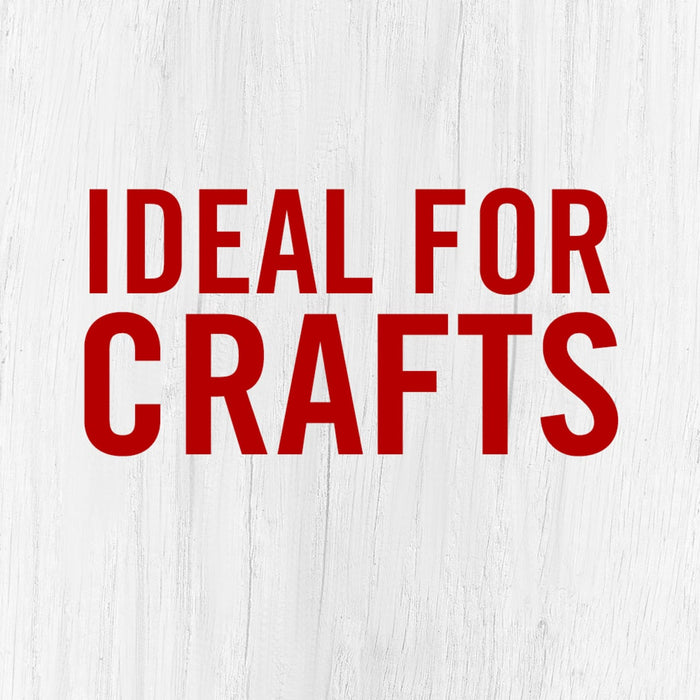The words Ideal for Crafts in red letters on a white woodgrain background.