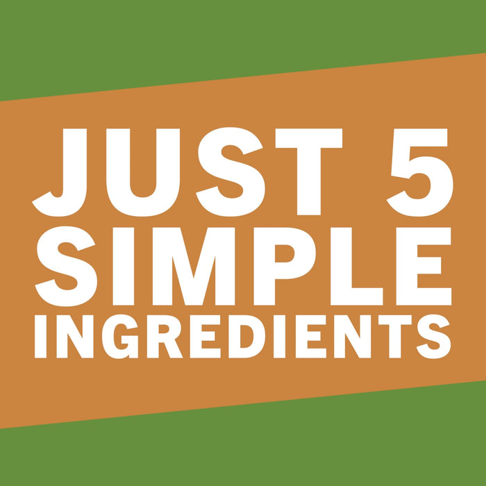A graphic with a brown background and white text that reads Just 5 Simple Ingredients.