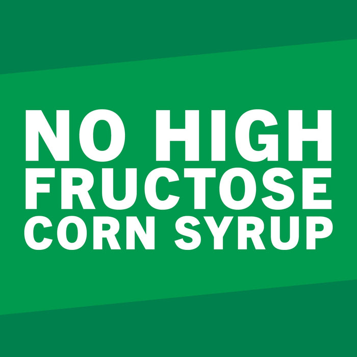 A green background with white text that reads No High Fructose Corn Syrup.